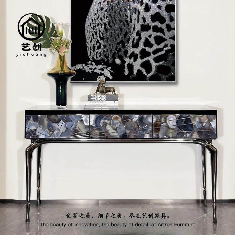 意式轻奢玛瑙玄关桌现代别墅靠墙玄关不锈钢收纳台高档简约收纳柜,住宅家具,玄关台,淘宝优惠券,粉丝福利购,淘宝优惠卷
