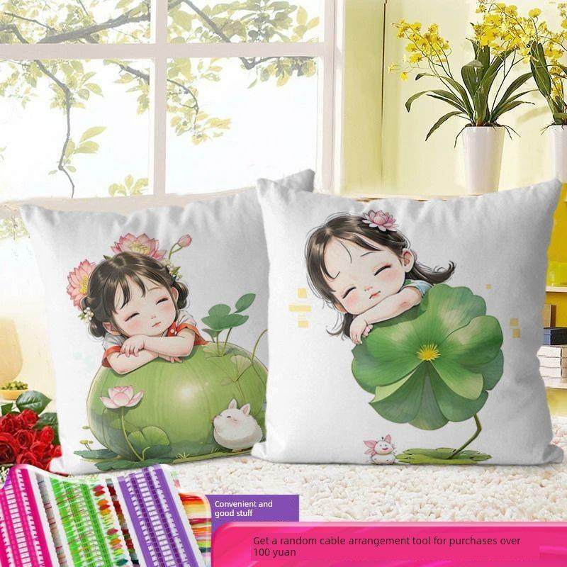 荷花姑娘十字绣枕套满绣2023新款自己线绣枕套精准印花全绣抱枕套,居家布艺,十字绣套件,淘宝优惠券,粉丝福利购,淘宝优惠卷
