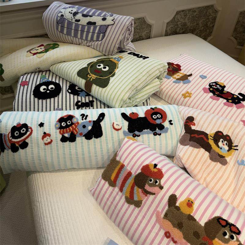 少女心水洗棉提花毛巾绣花可爱猫咪夏凉被单双人被芯空调被薄被子