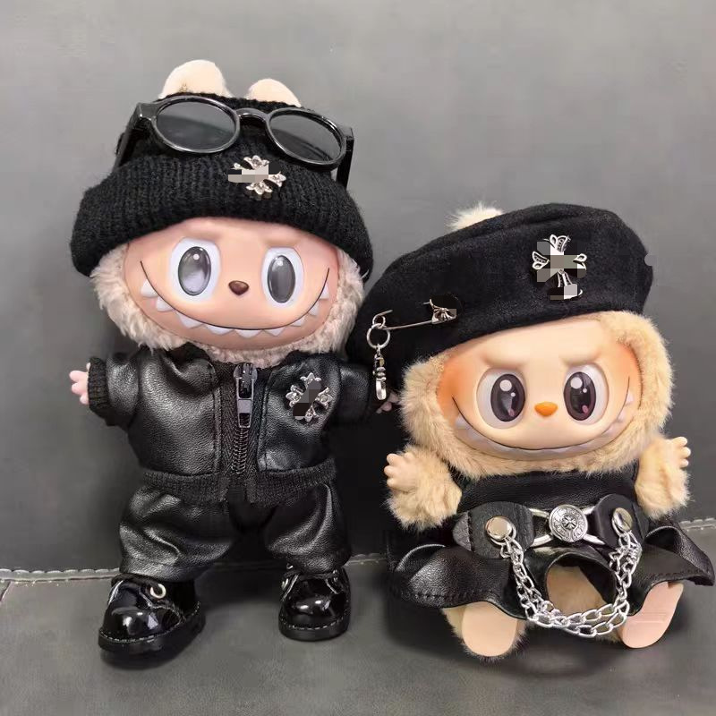 一二三代拉布布克罗心皮衣皮鞋背包眼镜labubu帅气超酷机车套装