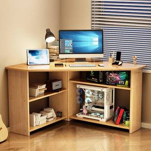 实木角书桌卧全室三角落学生写字桌家用书柜一体靠墙985角转形电