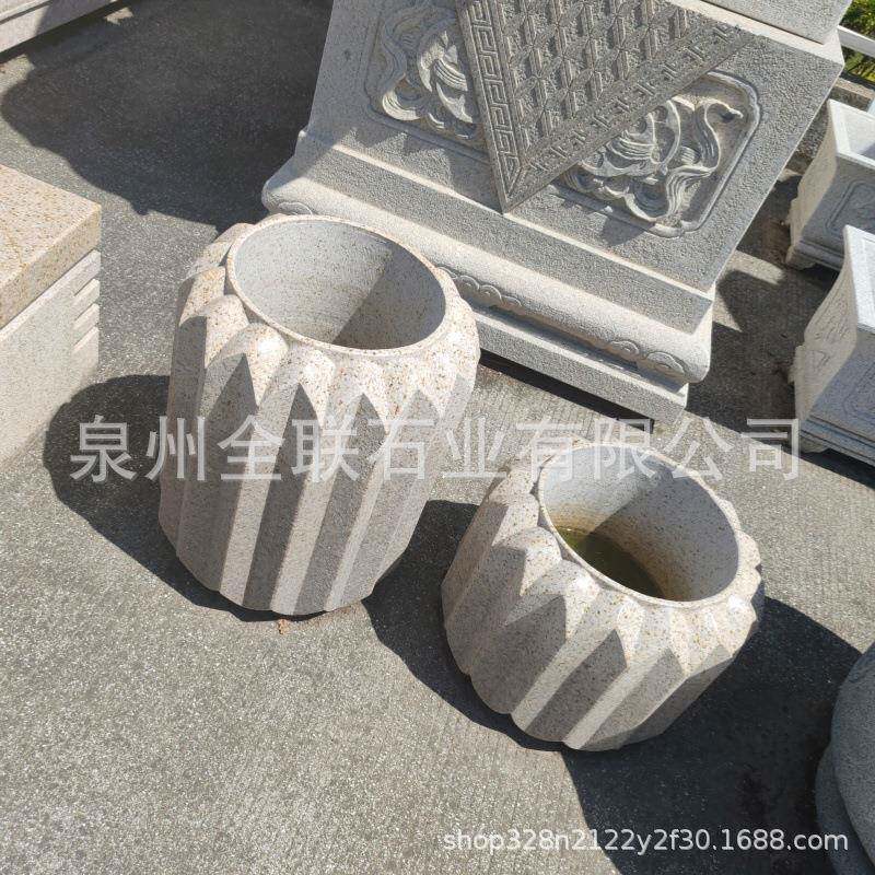 黄锈花岩石雕花荷花种植石花盆花钵庭岗院大理石石头莲ql0122水缸