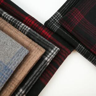 现货黑白格子毛羊绒大面料025秋冬外套衣双2面粗纺格纹呢2728/272