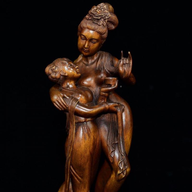 旧老黄杨木雕刻酒贵妃醉古代装美女文玩复古藏工艺品家居饰品4841