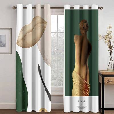 942数码印抽象术帘布纹理艺复古窗卧室客花厅免打孔窗帘