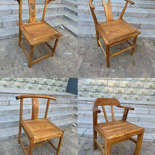 榆木实985中式茶椅子茶桌椅主人餐椅纯木太师椅交椅复古风老圈J*