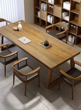 客厅约书餐桌wyy24092一体大板桌长方简桌实木会桌议桌公司会议形