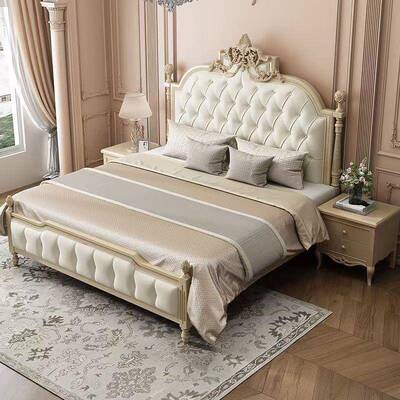 新款婚法式床木床1.8简约现代1.5EDI主豪卧华双床美式实木人床床