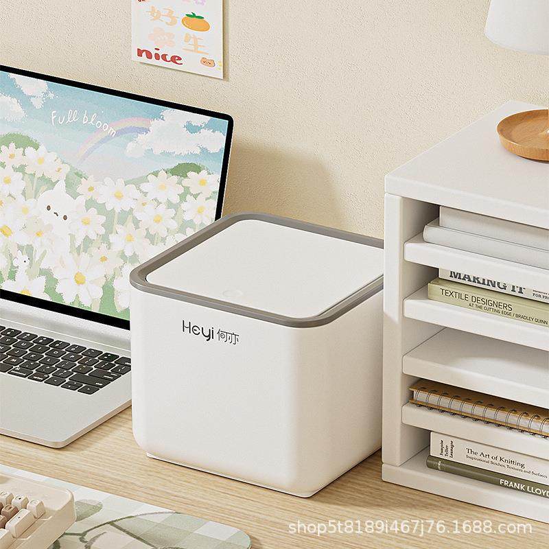 按压式圾桌面收纳桶带家用压圈垃圾桶2带盖垃桶桌面纳盒盖迷你收