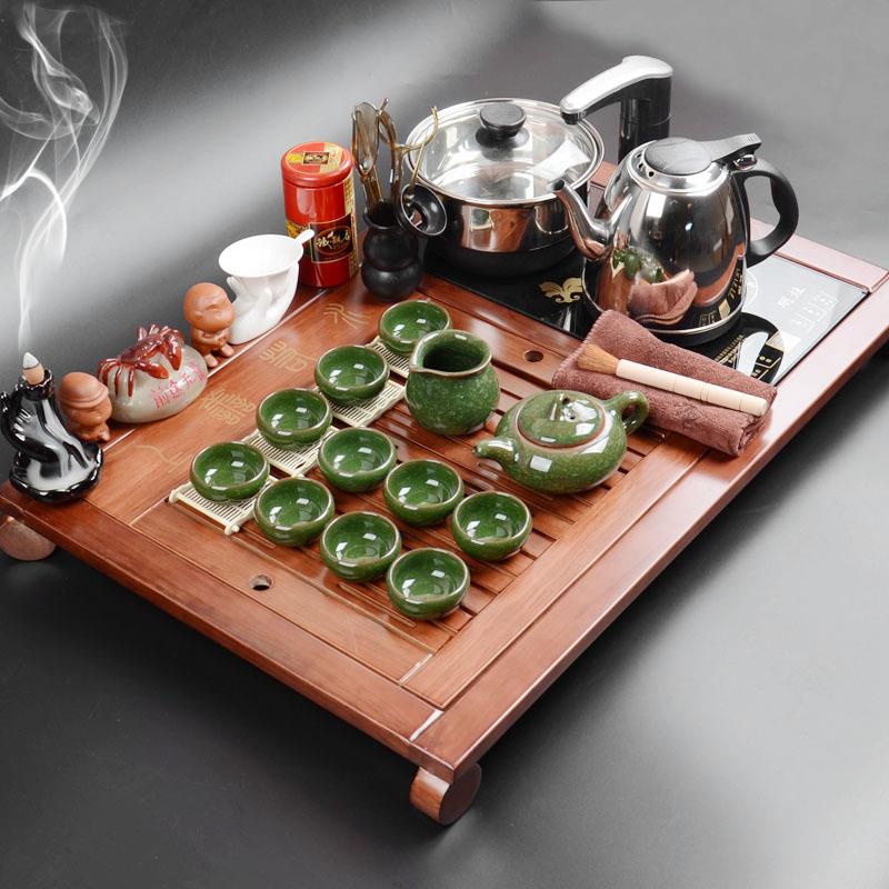 整实套木茶茶套装上善若水茶盘家用陶瓷茶具四合一盘电1698器具可