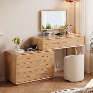 卧包安装伸实木梳妆台斗柜床一体化妆桌室可缩转角梳妆台尾六斗收