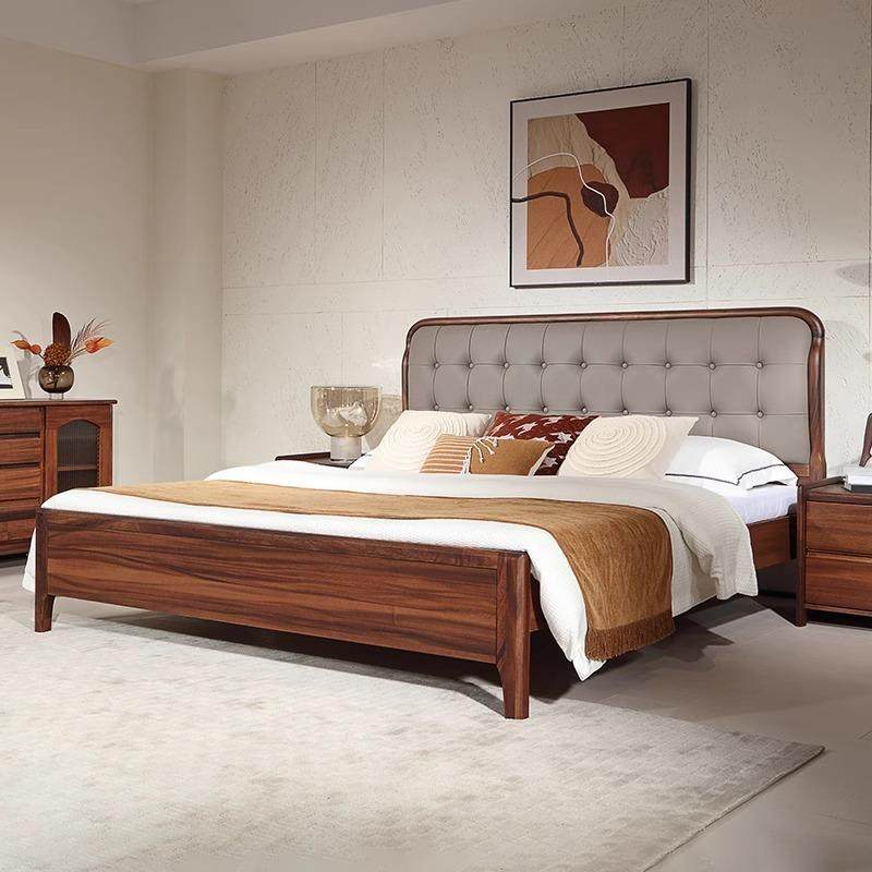 黑胡木实木床1物.8米现代简约双桃人床1TH--305#.5软包床高箱储实