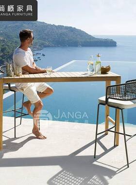 外别台25-3-4-2墅户露台高脚架桌椅藤编吧台椅露天阳金庭院靠背椅酒吧属桌