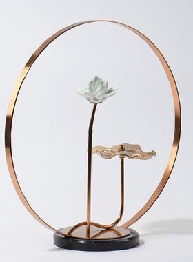 铜中式现代创意玄陶瓷荷花摆件样板房TPY客厅酒新柜关电视柜软装