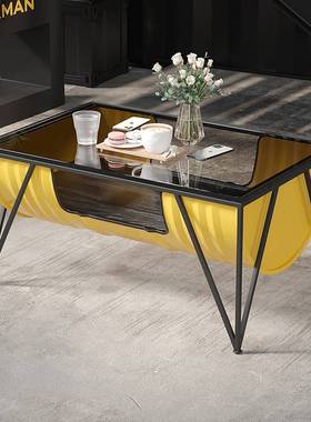 工业风茶几泡茶桌网红创意客厅家用阳台小户型办公室铁艺玻璃茶台