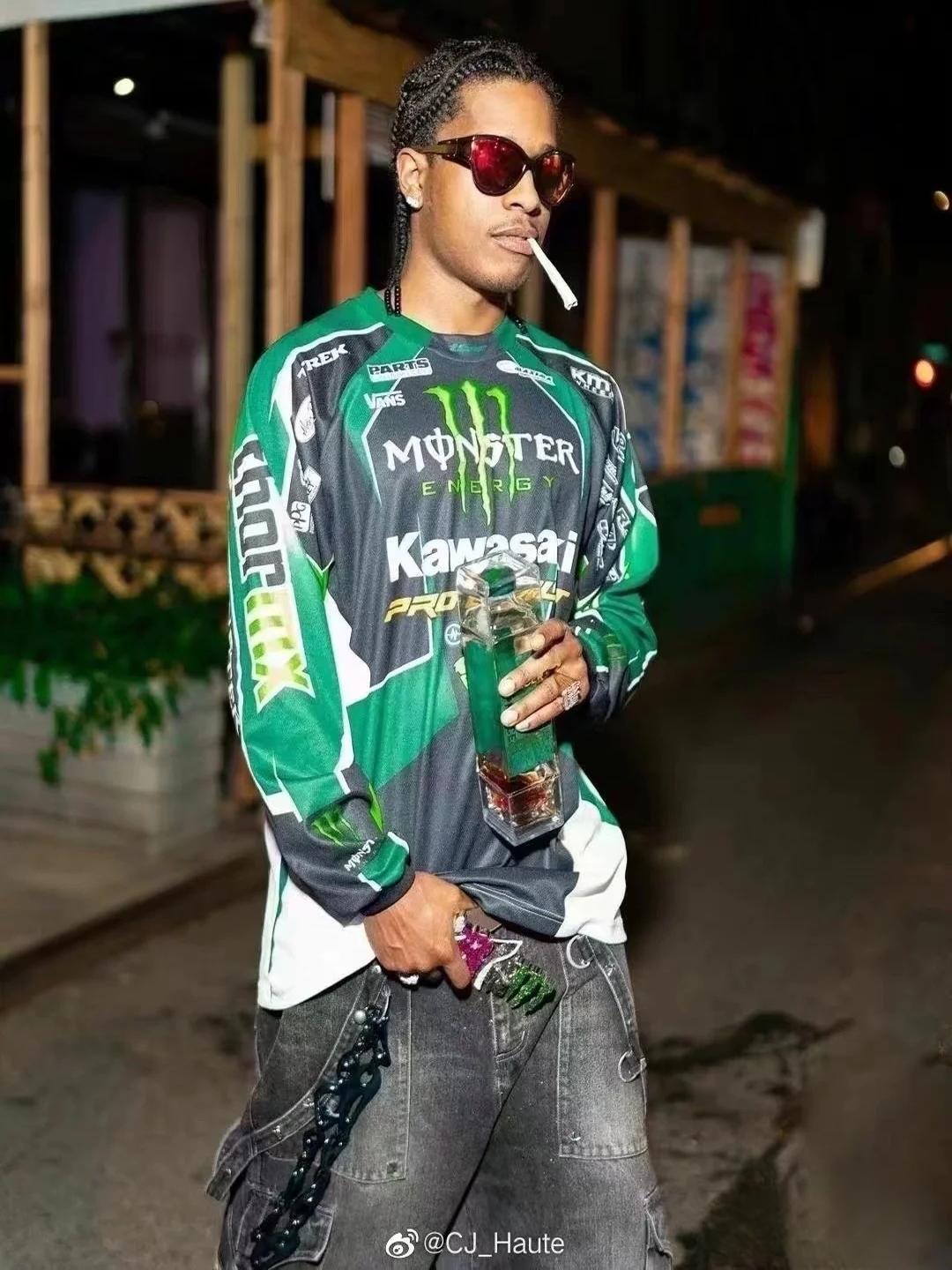 thumbnail for ASAP Rocky Same Paris Style American Retro Racing Suit Breathable Mesh Digital Print Long Sleeves Men and Women