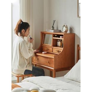 家用卧室多功能收纳化妆桌小户型日式 北欧实木梳妆台 原木梳妆桌