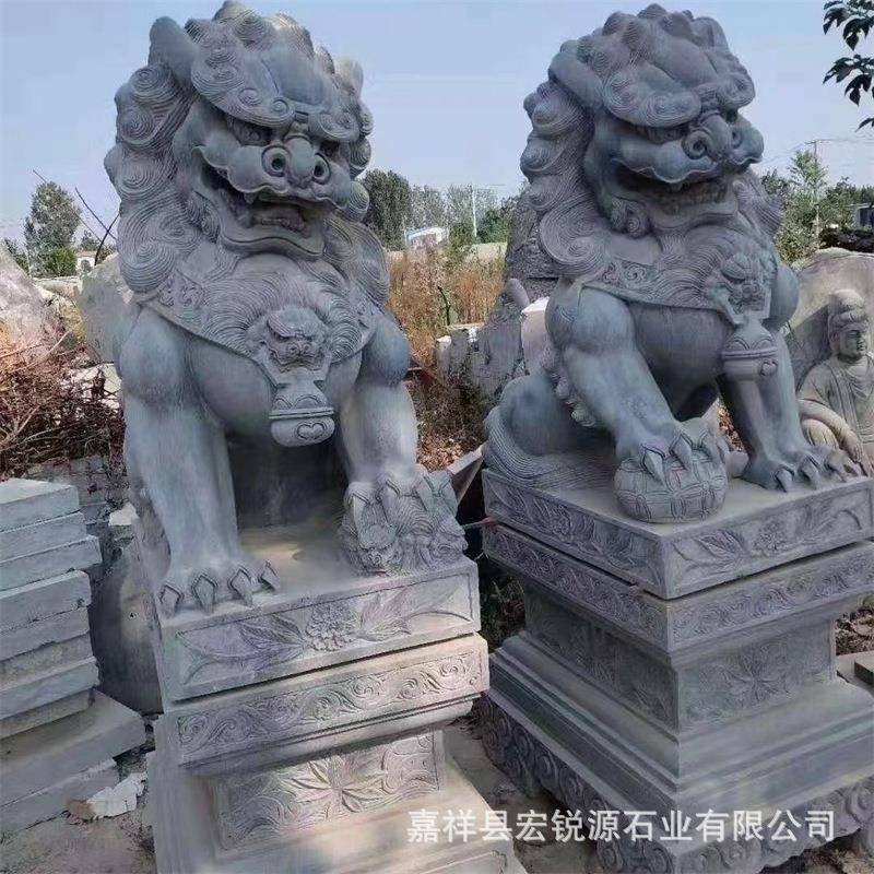 传统石狮子公司门口别墅石狮子摆放花岗岩卧石狮子摆放