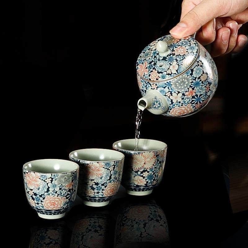 便携式收纳旅行茶具一壶三杯办公户外汝窑陶瓷泡茶茶壶茶杯套装