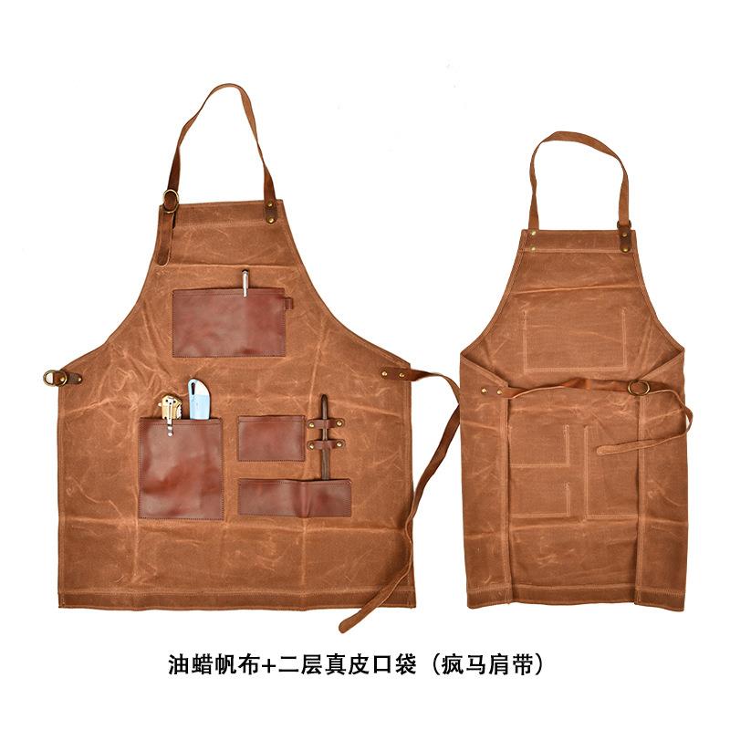 二层皮革口袋油蜡围裙工具袋美式工作服logo加工涂层围腰
