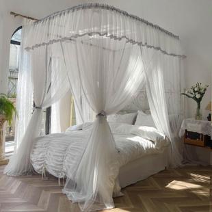 2021新品 拉绳蚊帐三开门家用白色加厚加密1.8m床1.5米 u型导轨日式