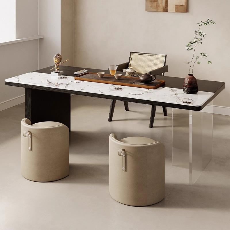 现代简约实木岩板茶桌椅组合设计师茶台轻奢高级感办公室家用客厅