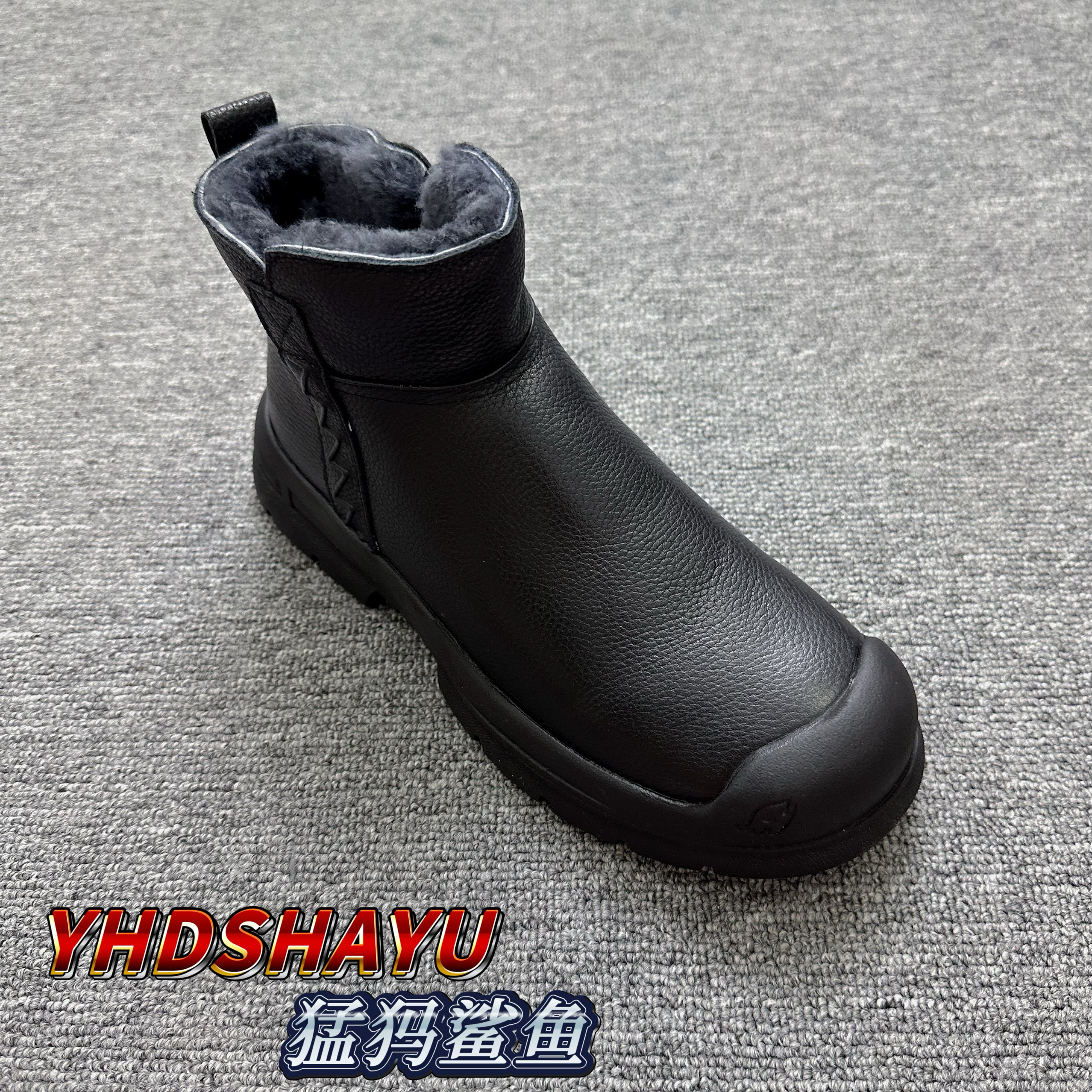 【头层牛皮】广州新款冬季男士加绒保暖平底防滑羊毛雪地靴