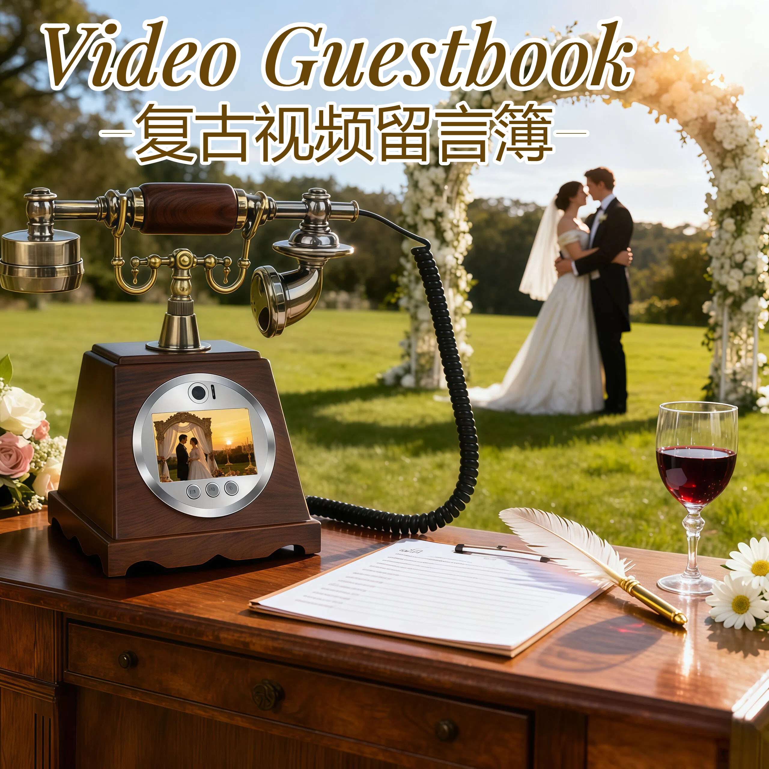 复古视频留言簿电话录制留言祝福婚礼派对现场签到留言装饰电话机