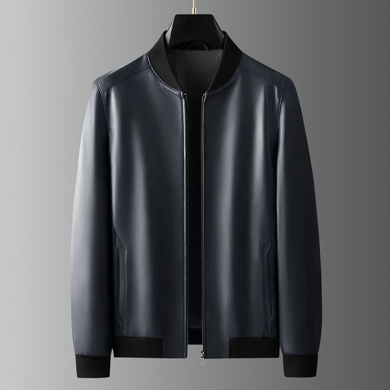 意式简约真皮外套绵羊皮棒球领真皮皮衣男士休闲百搭秋冬季皮外套