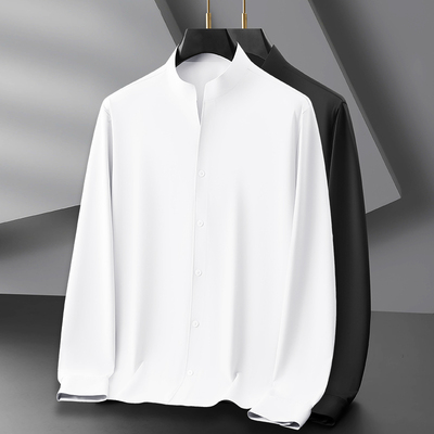高端男士小V立领冰丝滑长袖衬衫