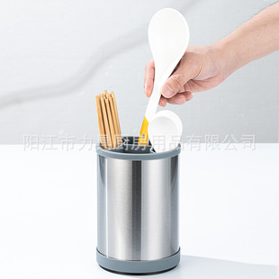 不锈钢多功能可旋转厨具收纳桶筷子笼沥水架家用筷子筒厨房收纳盒