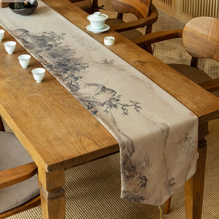 桌旗中式禅意茶桌垫布防水布艺棉麻新中式复古长条茶台茶席可定