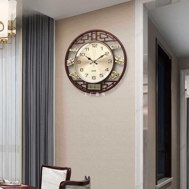 新中式实BHU木挂钟静波音客厅装电饰用时钟大气万家年历挂表钟表