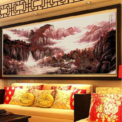 画新运当头十绣2字聚SMI宝盆大幅客厅聚宝盆山水风米景系列