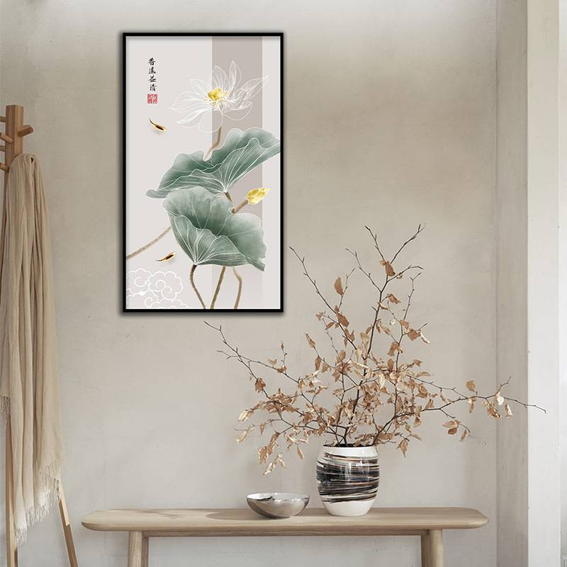 荷花挂画新中式洗手间装饰画卫生间壁画厕所浴室门口防水画免打孔图片