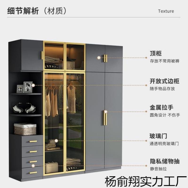 成衣人柜家用卧室轻玻璃衣橱奢组合房间三一体加厚门新款974透明