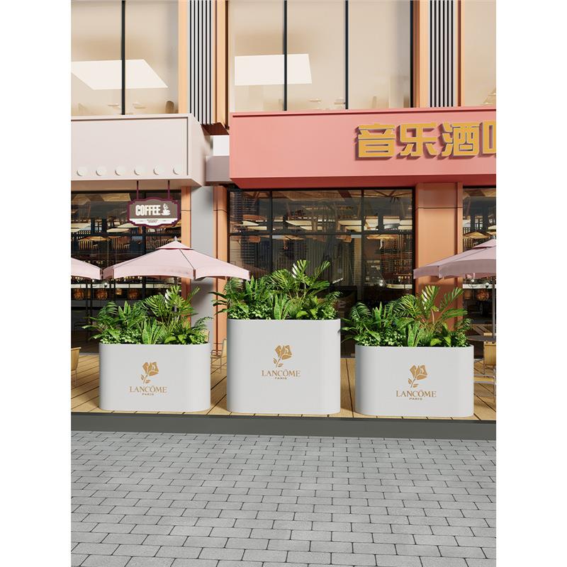 不镀钢户外花箱售楼部花盆室外铁艺JZU锌板花锈架商业街花坛花成