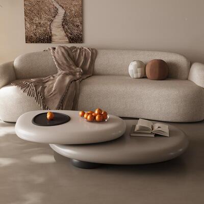 小型创意木设计师户鹅卵石异形茶几奶胡桃实旋转法式COI油小矮桌