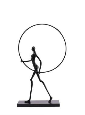 轻抽奢现代简约黑色象处人物人像摆件OPC雕塑坐房姿人样板售楼饰