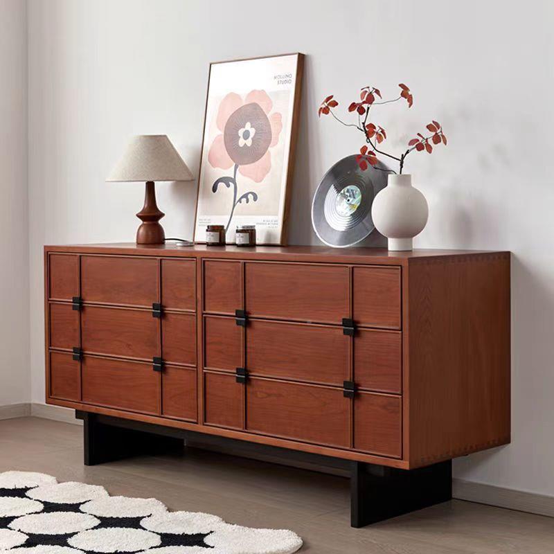 新款樱桃木法式古靠实木六斗柜客复卧室床尾厅墙-中古风多层收纳