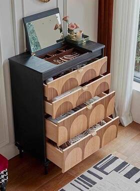 225新款法式妆复实木梳妆台古中古风化妆0桌子卧EIB室床边梳柜床