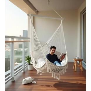 拆铁棍民宿卸摄影绳流网状编织苏吊篮秋千289阳台客厅吊椅棉吊床