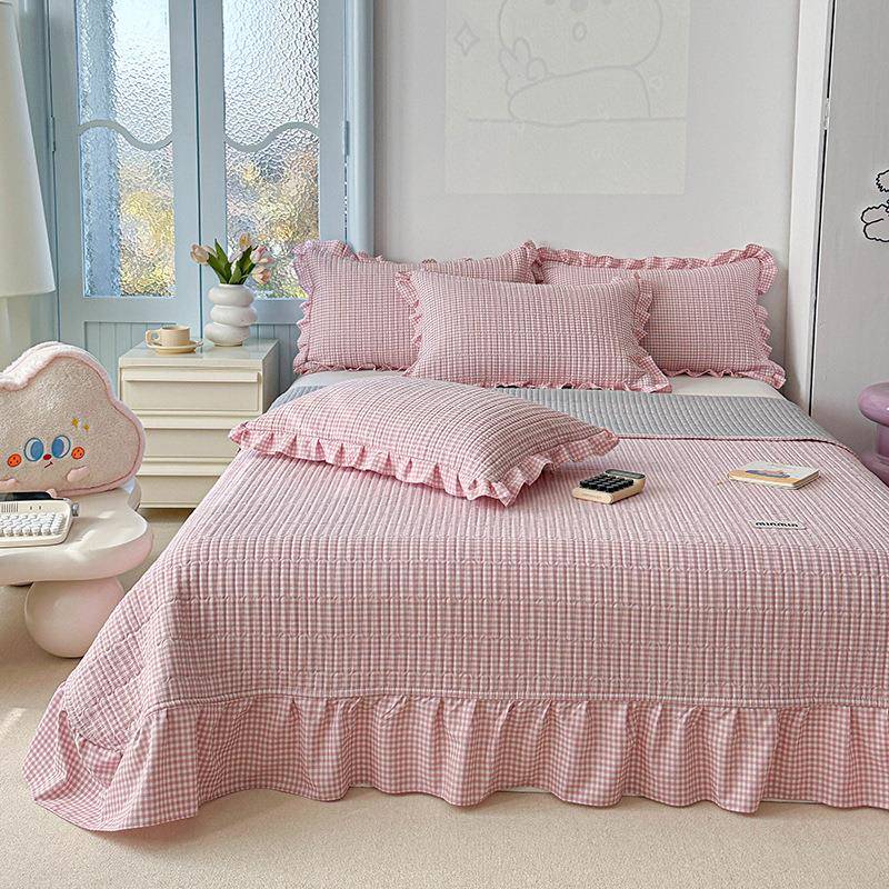 针织棉床盖三件夹套双米人榻榻棉厚床单单件734单人滑炕防盖四季