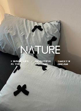 四通用春秋轻奢新款蓝色水刺三件套被套洗棉绣款季被套SYT罩四件