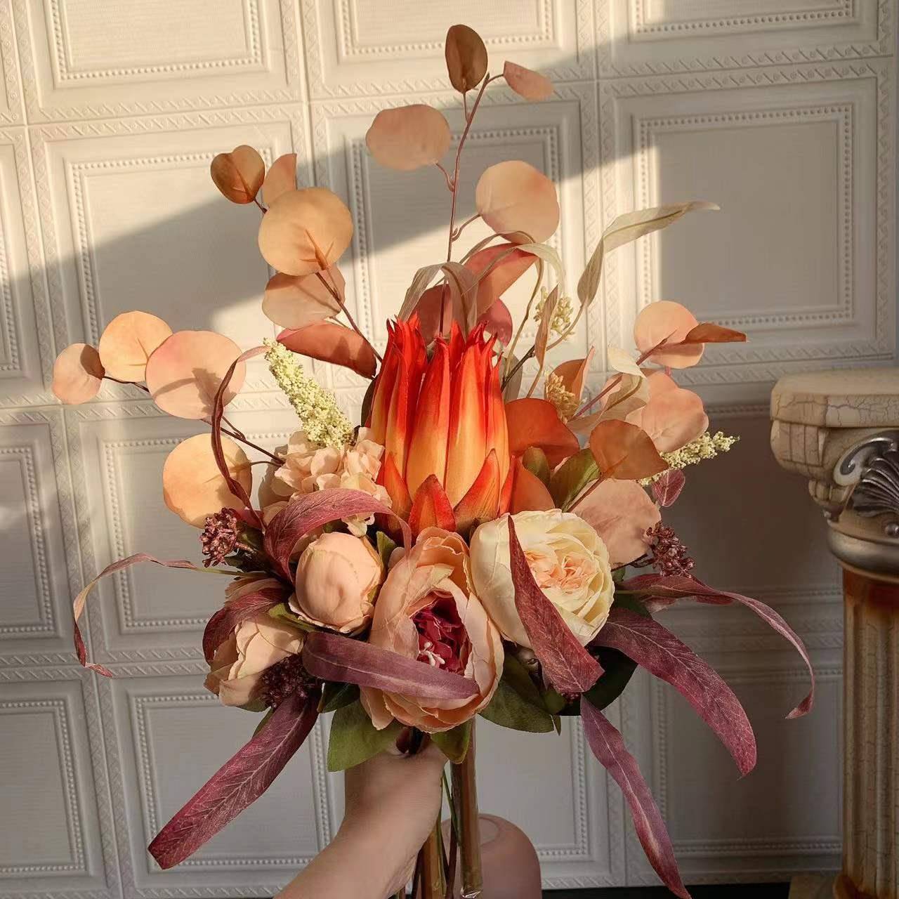 M20橘束温柔色色0手札花SNP仿真花绢花假花欧式创意花束