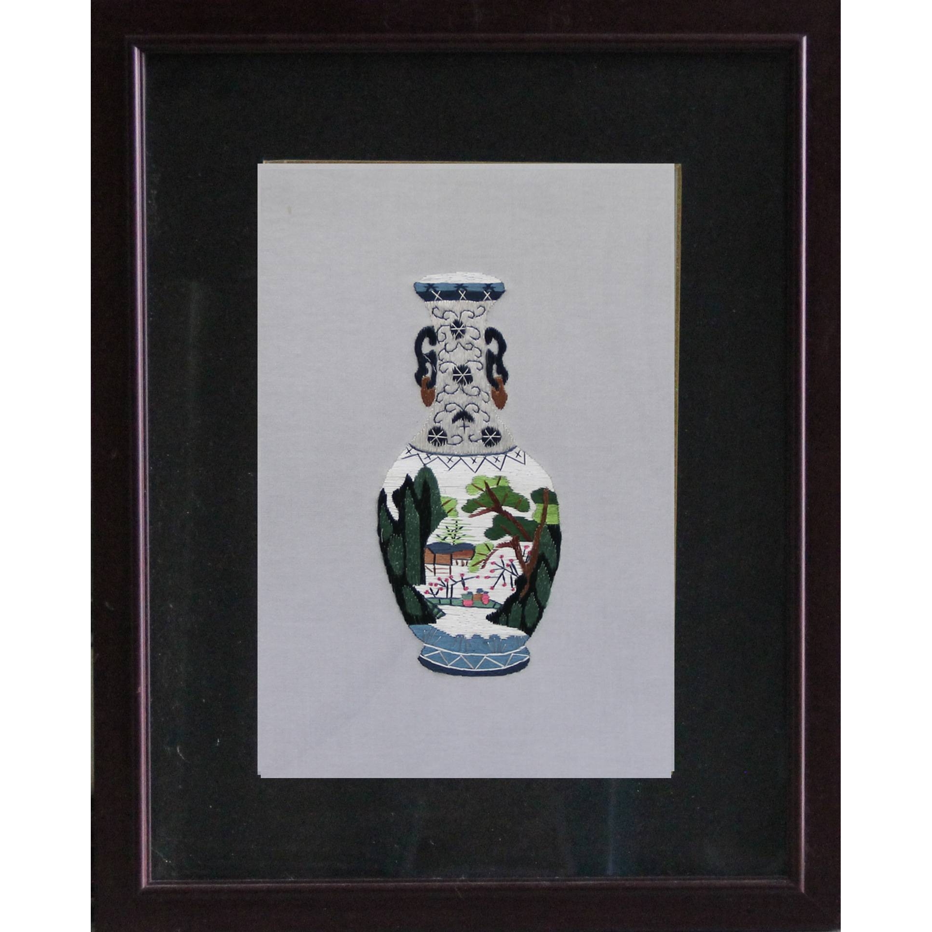 苏绣成品客厅书房走廊装饰画苏州手工刺绣家居挂画花瓶厂家生产图片