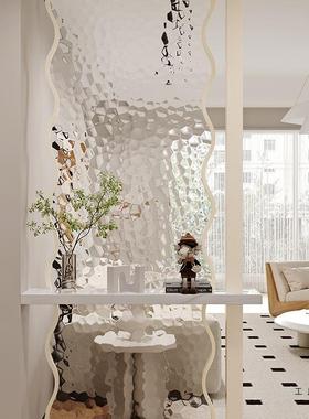 LOB奶生油风水波纹户玻璃屏风入客厅卧室遮现挡代卫间浴室不锈钢