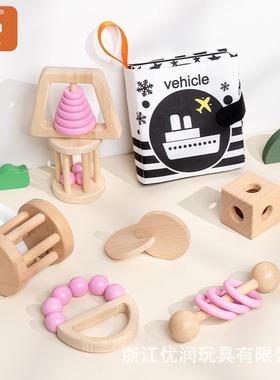 玩木撕不质摇铃宝宝布书SCP黑白数字认知烂早教书0-3岁婴儿具