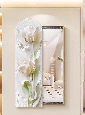 奶油风玄关隐形推拉身IEP镜装饰画可遮挡藏关闭挂画全隐式衣镜穿
