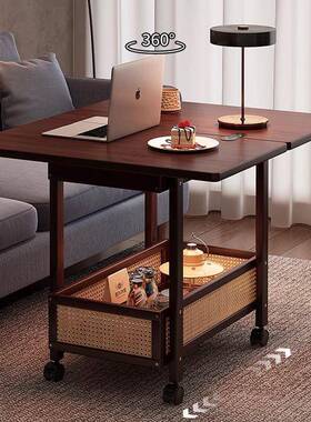 可床移边几客厅沙JAI发柜折叠茶几小桌边子实木中古小推动车头置